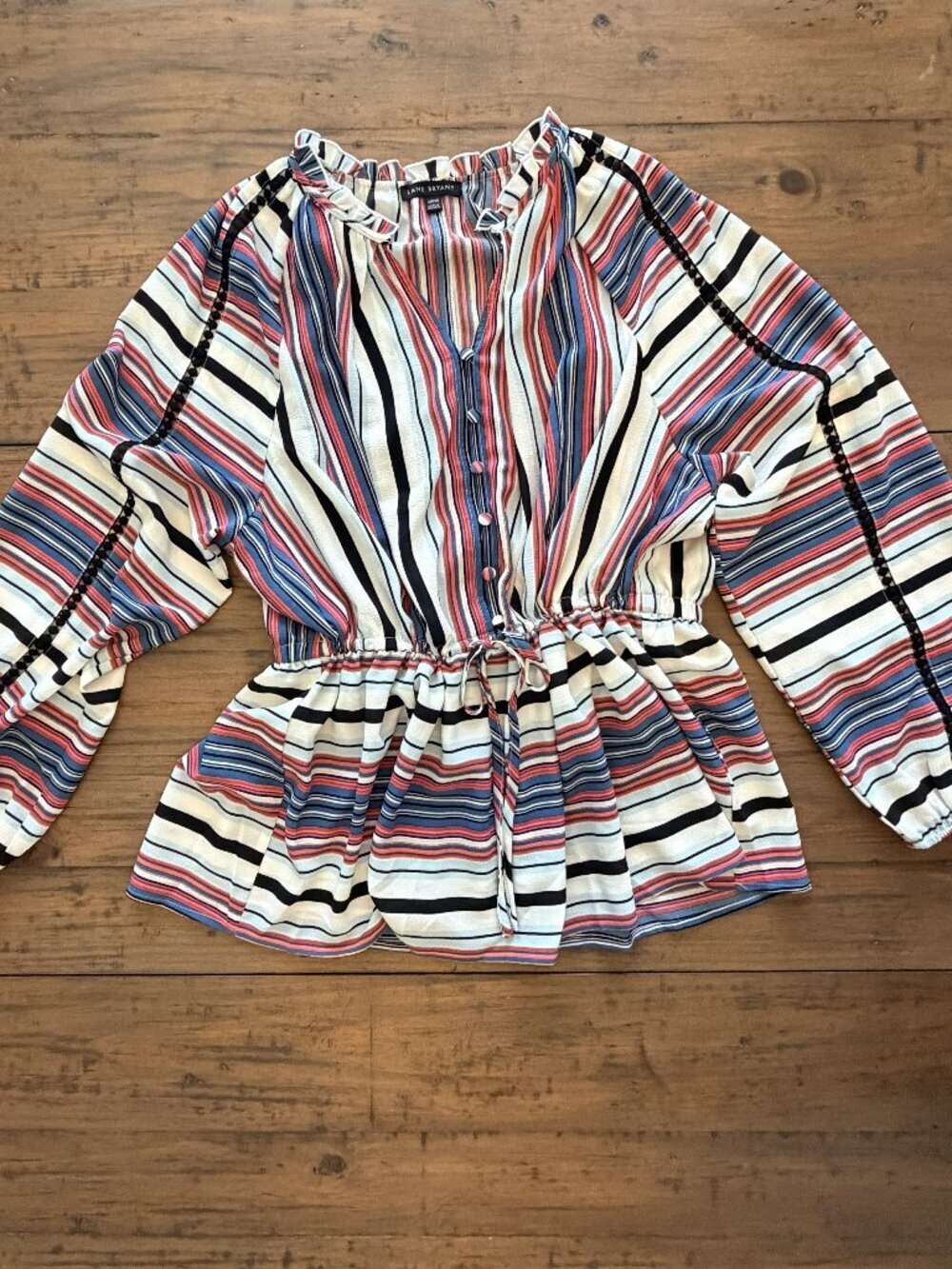Lane Bryant Striped Peplum Blouse 18/20 Long Sleeve Waist Cinch Boho Plus Size